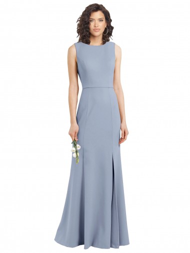 Boat Neckline and Sleek Fit and Flare Crepe Bridesmaid Dress with Keyhole Back Australia