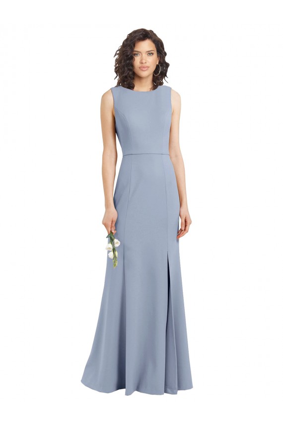 Boat Neckline and Sleek Fit and Flare Crepe Bridesmaid Dress with Keyhole Back Australia