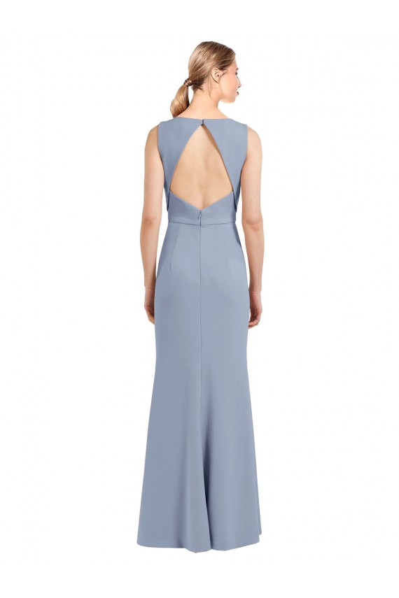 Boat Neckline and Sleek Fit and Flare Crepe Bridesmaid Dress with Keyhole Back Australia