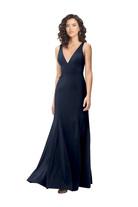 Classic V-Neck Long Stretch Formal Crepe Bridesmaid Dress / Prom Dress with V-Back Australia