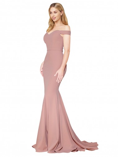 Off the Shoulder Sweetheart Long Sweep Train Formal Crepe Bridesmaid Dress / Prom Dress Australia