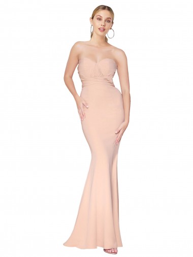 Sweetheart Shirred Neck Long Floor Length Formal Crepe Bridesmaid Dress / Prom Dress Australia
