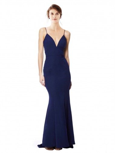 Deep V-Neck Spaghetti Straps Mermaid Formal Crepe Bridesmaid Dress / Prom Dress Australia