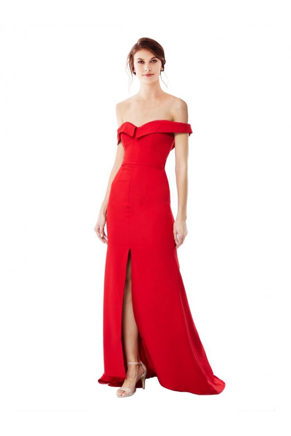 Off the Shoulder Chapel Train Formal Crepe Bridesmaid Dress / Prom Dress with Thigh-High slit Australia
