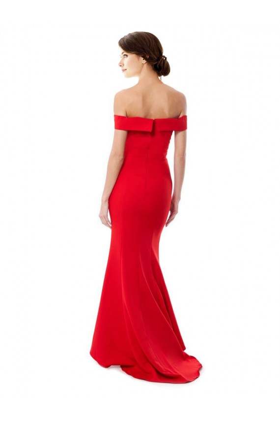 Off the Shoulder Sweetheart Maxi Formal Crepe Bridesmaid Dress / Prom Dress With Thigh Split and Train Australia