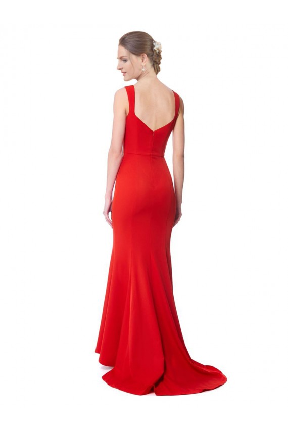 Long Chapel Train Fishtail Maxi Formal Crepe Bridesmaid Dress / Prom Dress with Sweetheart Neckline Australia