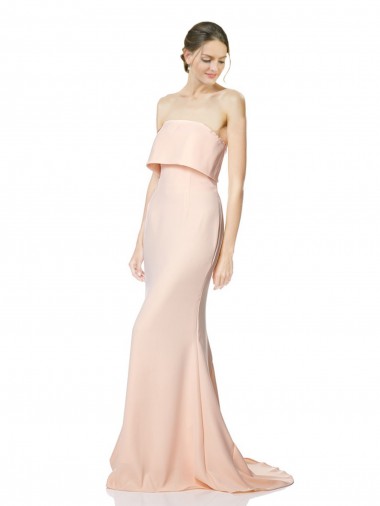 High Neck Strapless Long Formal Crepe Maxi Bridesmaid Dress / Prom Dress with Overlay Australia