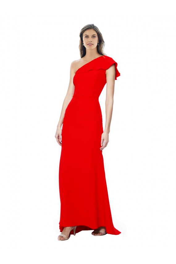 High Neck Ruffle Frill One Shoulder Maxi Formal Crepe Bridesmaid Dress / Prom Dress Australia