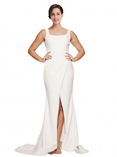 Square Neck Long Sheath Sweep Train Crepe Bridesmaid Dress / Prom Dress  Australia