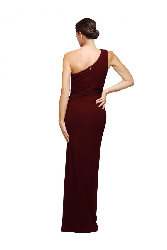 One Shoulder Sheath Formal Crepe Bridesmaid Dress / Prom Dress with High Side Split Australia