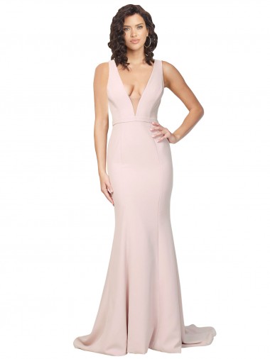 Deep Plunging V-Neckline Full Length Formal Crepe Bridesmaid Dress / Prom Dress with Deep V-Backline Australia