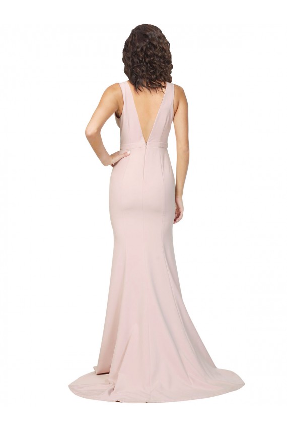 Deep Plunging V-Neckline Full Length Formal Crepe Bridesmaid Dress / Prom Dress with Deep V-Backline Australia