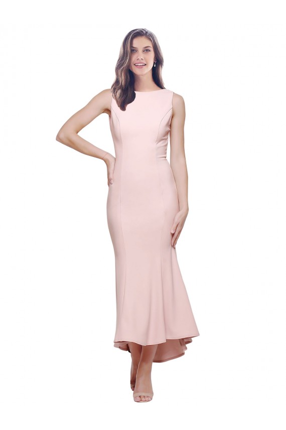 High Neck Low V-Back Cocktail Midi Length Formal Crepe Bridesmaid Dress / Prom Dress Australia