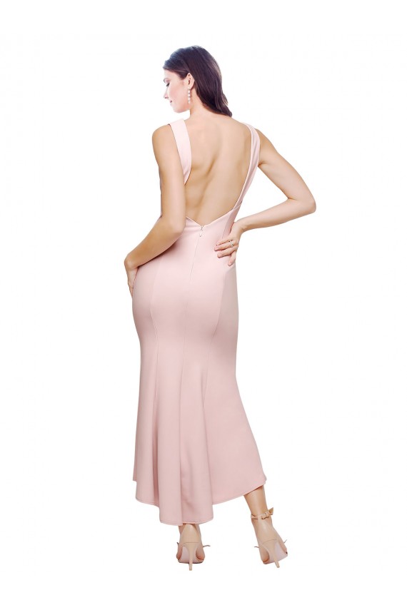 High Neck Low V-Back Cocktail Midi Length Formal Crepe Bridesmaid Dress / Prom Dress Australia