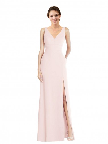 Square Neck Low Back A-Line Bridesmaid Dress / Prom Dress with Front Slit and Pockets Australia