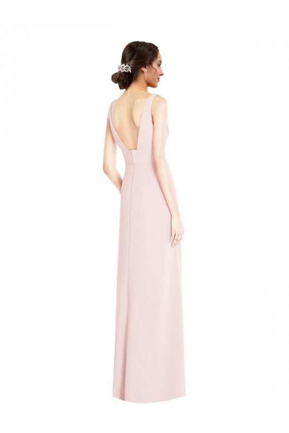 Square Neck Low Back A-Line Bridesmaid Dress / Prom Dress with Front Slit and Pockets Australia