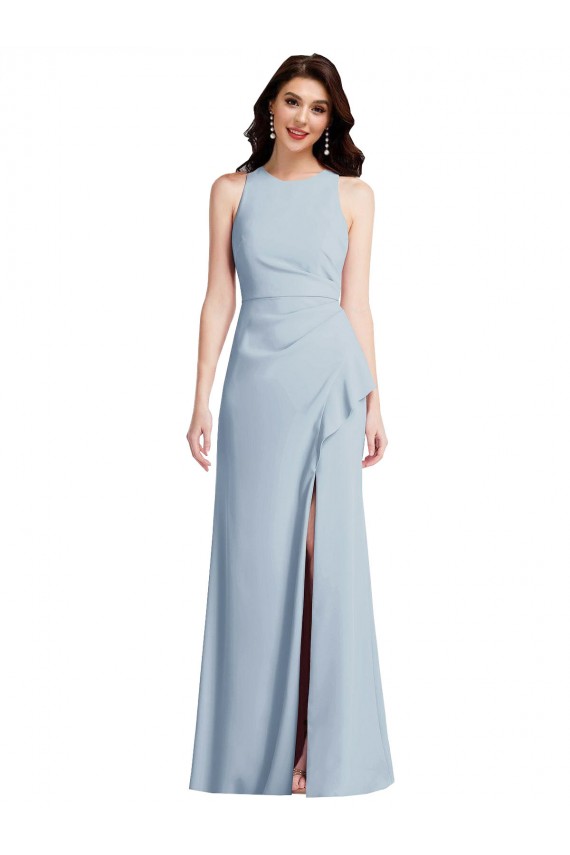 Halter Maxi Bridesmaid Dress / Prom Dress with Cascade Ruffle Slit Australia
