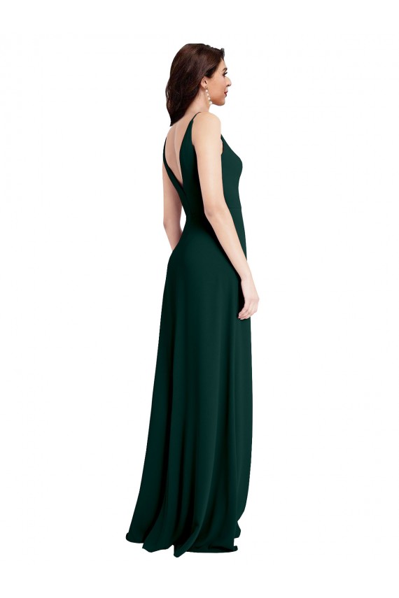 Slim A-Line V-Neck Full Length Formal Crepe Bridesmaid Dress / Prom Dress with Side Slit Australia