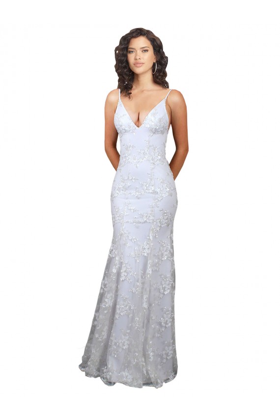 V-Neckline Backless Floral Patterned Sequin Formal Bridesmaid Dress / Prom Dress Australia