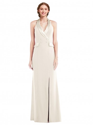 Halter Tuxedo Maxi Bridesmaid Dress / Prom Dress with Front Slit Australia