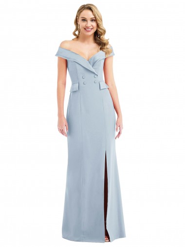 Off the Shoulder Tuxedo Maxi Bridesmaid Dress / Prom Dress with Front Slit Australia