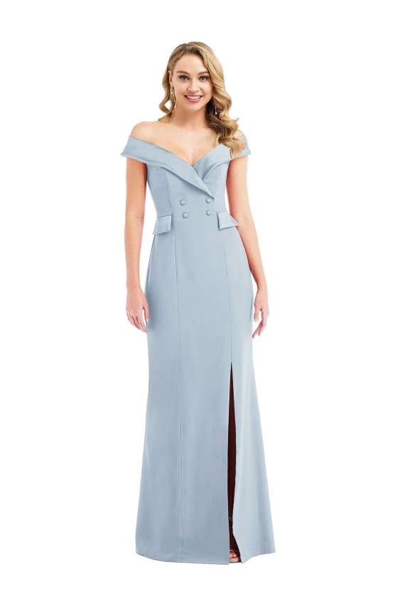 Off the Shoulder Tuxedo Maxi Bridesmaid Dress / Prom Dress with Front Slit Australia