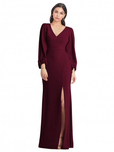 Long Puff Sleeve V-Neck Trumpet Bridesmaid Maxi Dress Australia