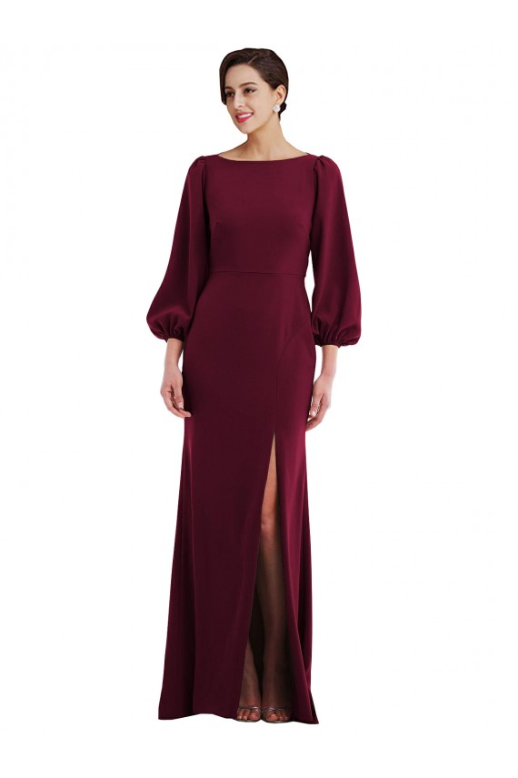Bishop Sleeve Open Back Trumpet Formal Crepe Bridesmaid Dress / Prom Dress with Scarf Tie Australia