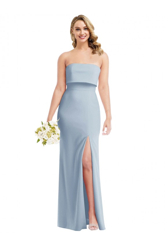 Strapless Overlay Bodice Crepe Maxi Bridesmaid Dress / Prom Dress with Front Slit Australia