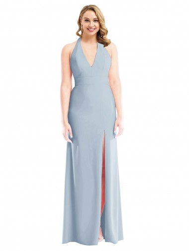 Plunge Neck Halter Backless Trumpet Bridesmaid Dress / Prom Dress with Front Slit Australia