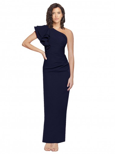 Ruched Floor Length Long Formal Crepe Bridesmaid Dress / Prom Dress with Shoulder Ruffles Australia