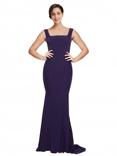 Square Neck Long Sweep Train Crepe Bridesmaid Dress / Prom Dress with Thick Straps Australia