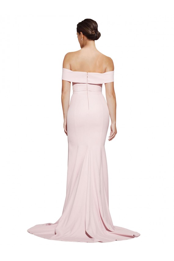 Off Shoulder Long Formal Crepe Bridesmaid Dress / Prom Dress with Straight Neckline and Side Split Australia