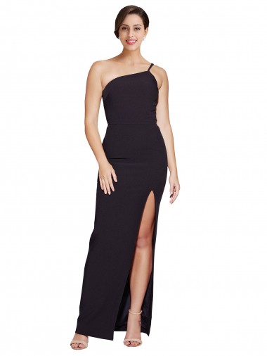 Long Floor Length Formal Crepe Bridesmaid Dress / Prom Dress with Side Split and One Strap Australia