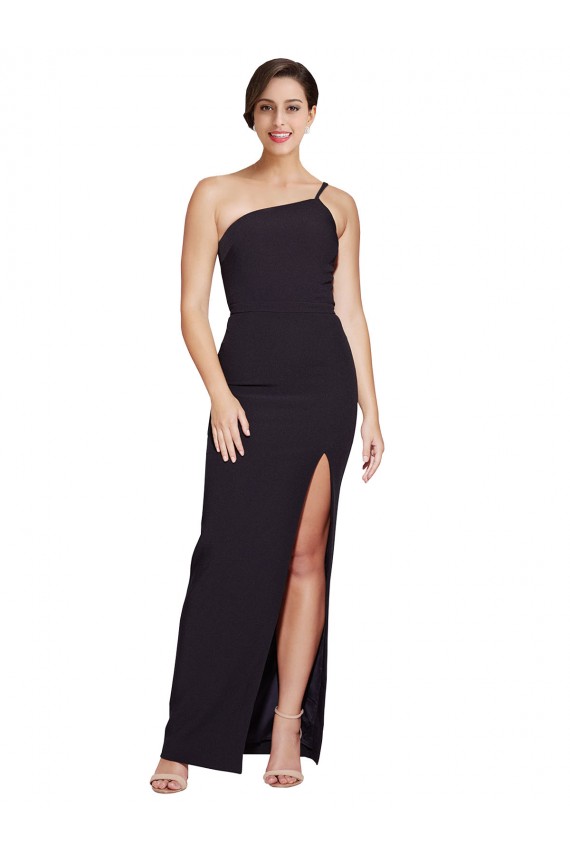 Long Floor Length Formal Crepe Bridesmaid Dress / Prom Dress with Side Split and One Strap Australia