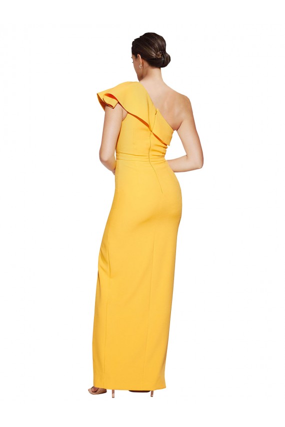 One Shoulder Floor Length Formal Crepe Bridesmaid Dress / Prom Dress with Thigh High Split Australia