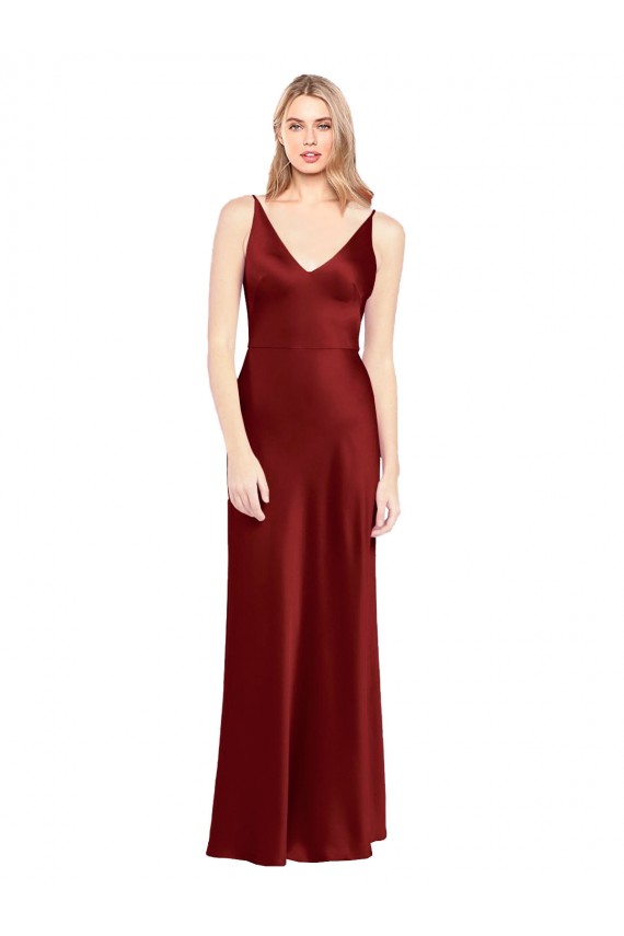 Full Length Long Formal Stretch Satin Slip Bridesmaid Dress / Prom Dress V-Back Australia