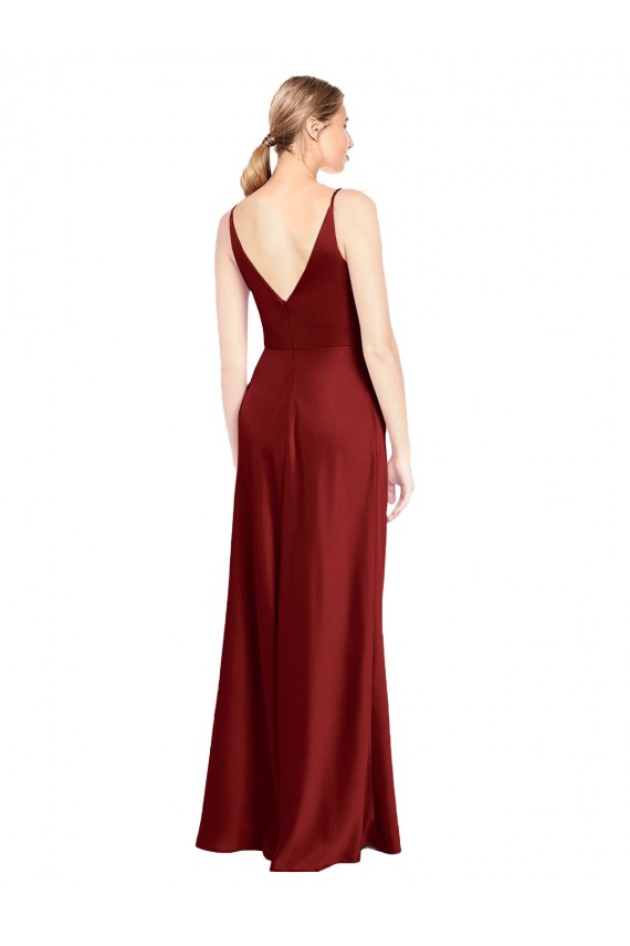 Full Length Long Formal Stretch Satin Slip Bridesmaid Dress / Prom Dress V-Back Australia