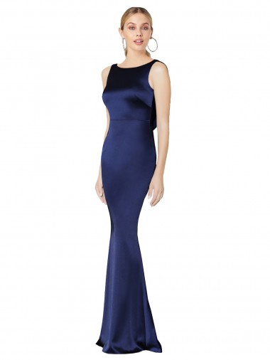 Sheath High Neck Formal Stretch Satin Bridesmaid Dress / Prom Dress Low Back Australia