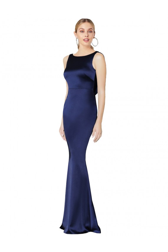 Sheath High Neck Formal Stretch Satin Bridesmaid Dress / Prom Dress Low Back Australia