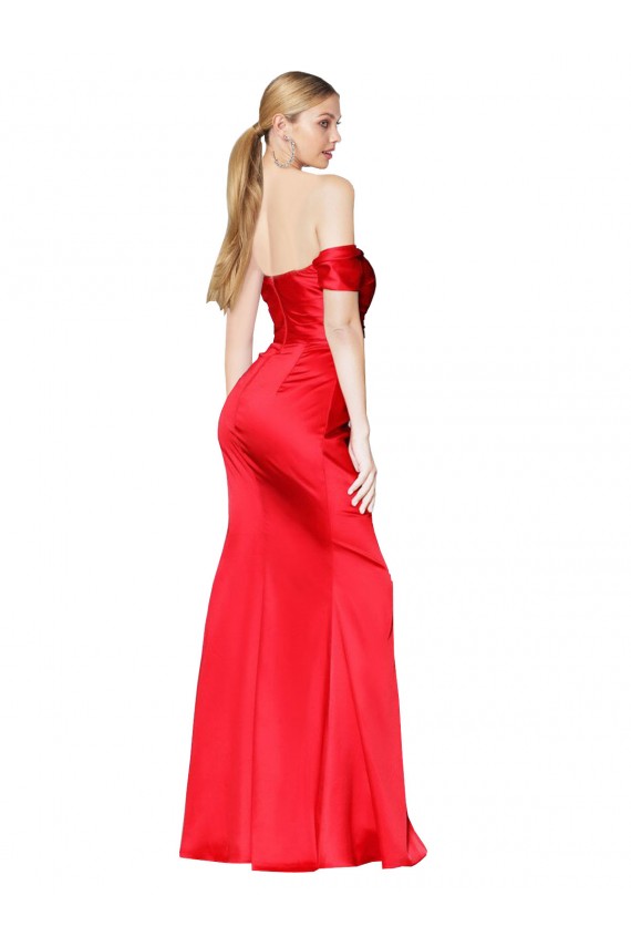 High Neck Off the Shoulder Formal Stretch Satin Bridesmaid Dress / Prom Dress with High Slit Australia
