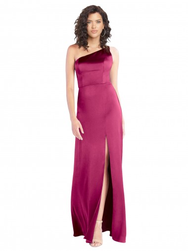 Sleek One Shoulder A-Line Long Formal Stretch Satin Bridesmaid Dress / Prom Dress with Spaghetti Straps Back Australia