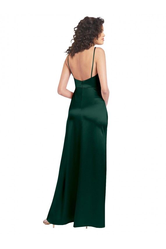 Long Slim Scoop Neck Formal Stretch Satin Bridesmaid Dress / Prom Dress with Open Back Australia