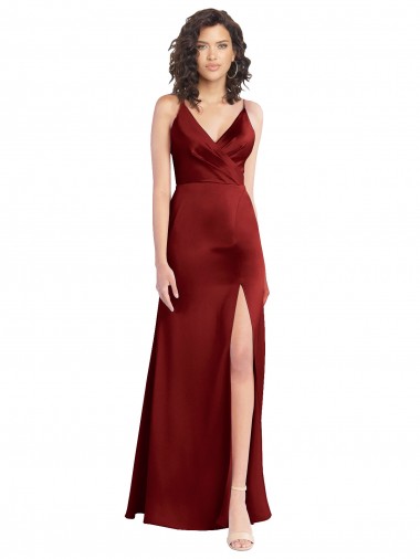Faux Surplice Neckline Long Slim A-Line Formal Stretch Satin Bridesmaid Dress / Prom Dress Australia
