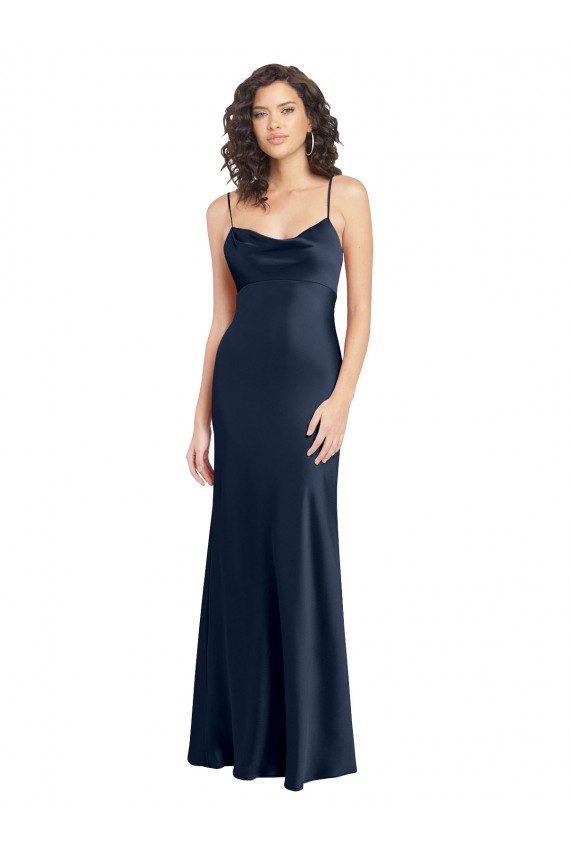 Cowl Neck Long Empire Waist Formal Stretch Satin Bridesmaid Dress with Open Back Australia