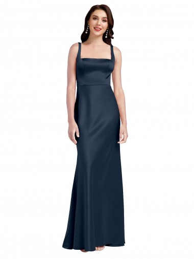Square Neck A-Line Long Formal Stretch Satin Bridesmaid Dress / Prom Dress with Wide Straps Australia