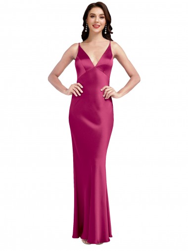V-Neck Spaghetti Straps Slim Formal Stretch Satin Bridesmaid Dress / Prom Dress with Low Scoop Back Australia