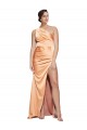 One Shoulder Ruched Formal Stretch Satin Bridesmaid Dress / Prom Dress with Thigh High Split Australia