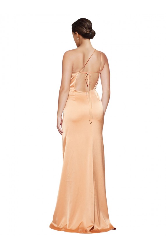 One Shoulder Ruched Formal Stretch Satin Bridesmaid Dress / Prom Dress with Thigh High Split Australia