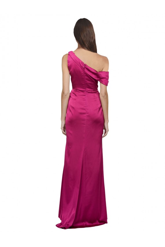 Off the Shoulder Short Sleeves Formal Stretch Satin Bridesmaid Dress / Prom Dress with Side Slit Australia